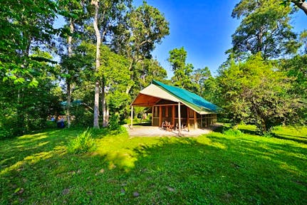 A tent at Ishasha Wilderness Camp in Queen Elizabeth National Park.