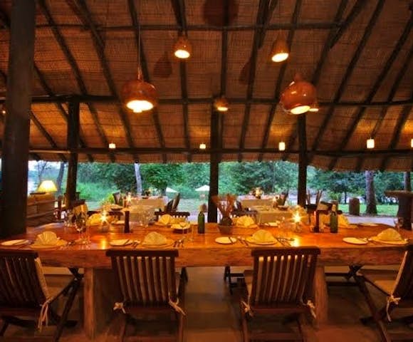 Indoor dining area at Ishasha Wilderness Camp.